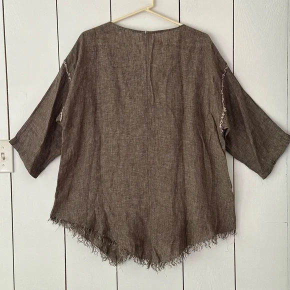 Match Point Linen Top Oversized Lagenlook Sz M Brown/Tan Lagenlook Minimalist - Picture 2 of 8